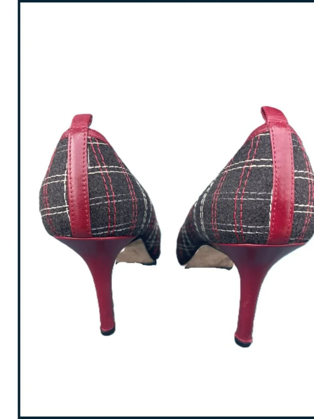 Ellen Tracy 1950s retro stilettos – red/grey plaid, size 7